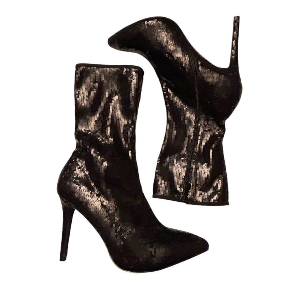 Truffle Collection Sequin Stiletto Heel Boots Black Size 40 (US 9.5)